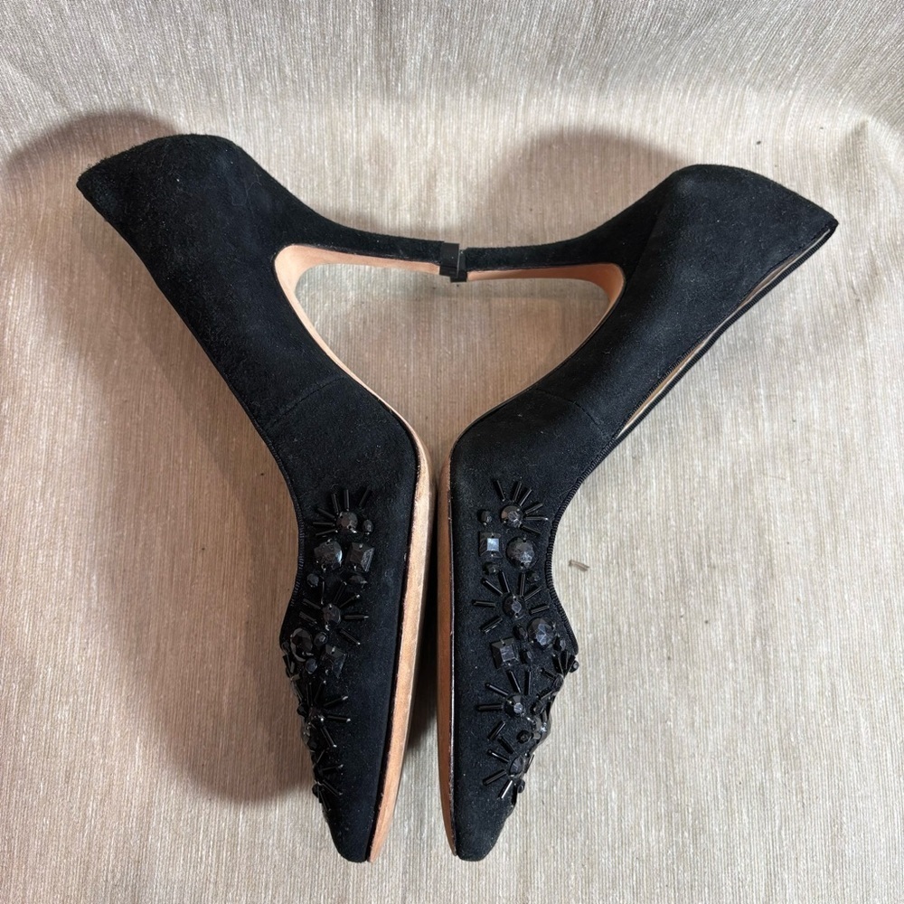 OSCAR DE LA RENTA Sz 8.5 Beaded Toe Cap  Classic Festive Pump Designer Shoes - Picture 5 of 10